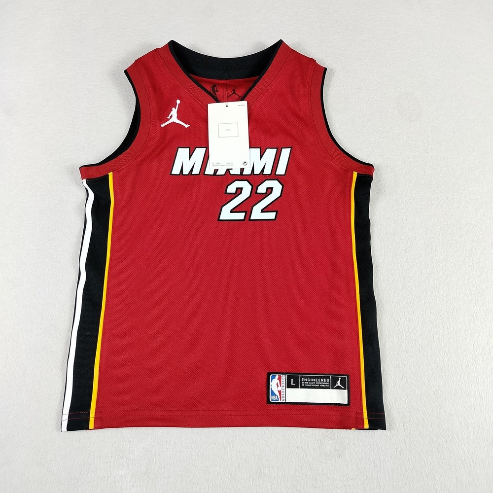 Jordan Miami Heat Jersey Youth L Red Jimmy Butler 22 NBA Basketball 9Y2B3BW2P